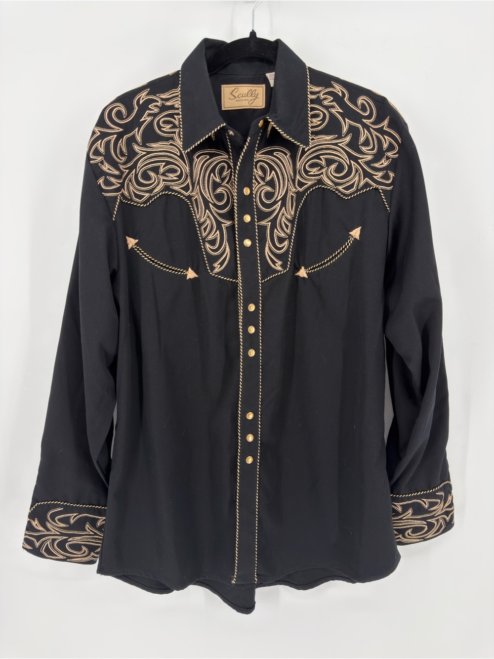 Scully Men’s Medium Embroidered Western Pearl Snap Shirt Cowboy Rodeo